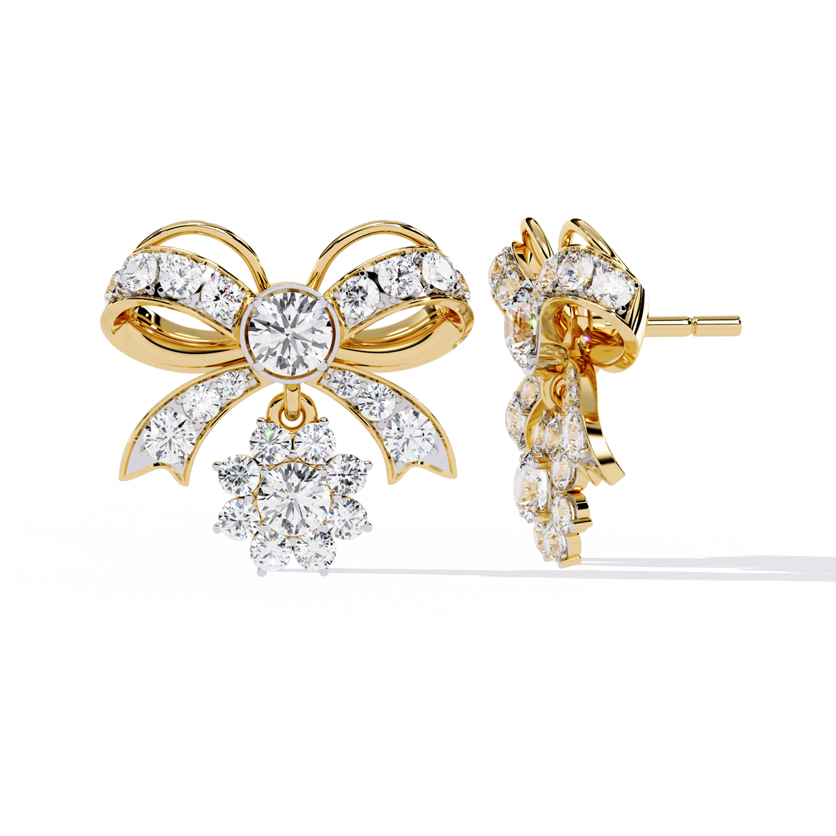 Reverra 14K Gold Round Lab Grown Diamond Bow Motif Drop Earrings For Women, CTTW-2.21 | Push Back