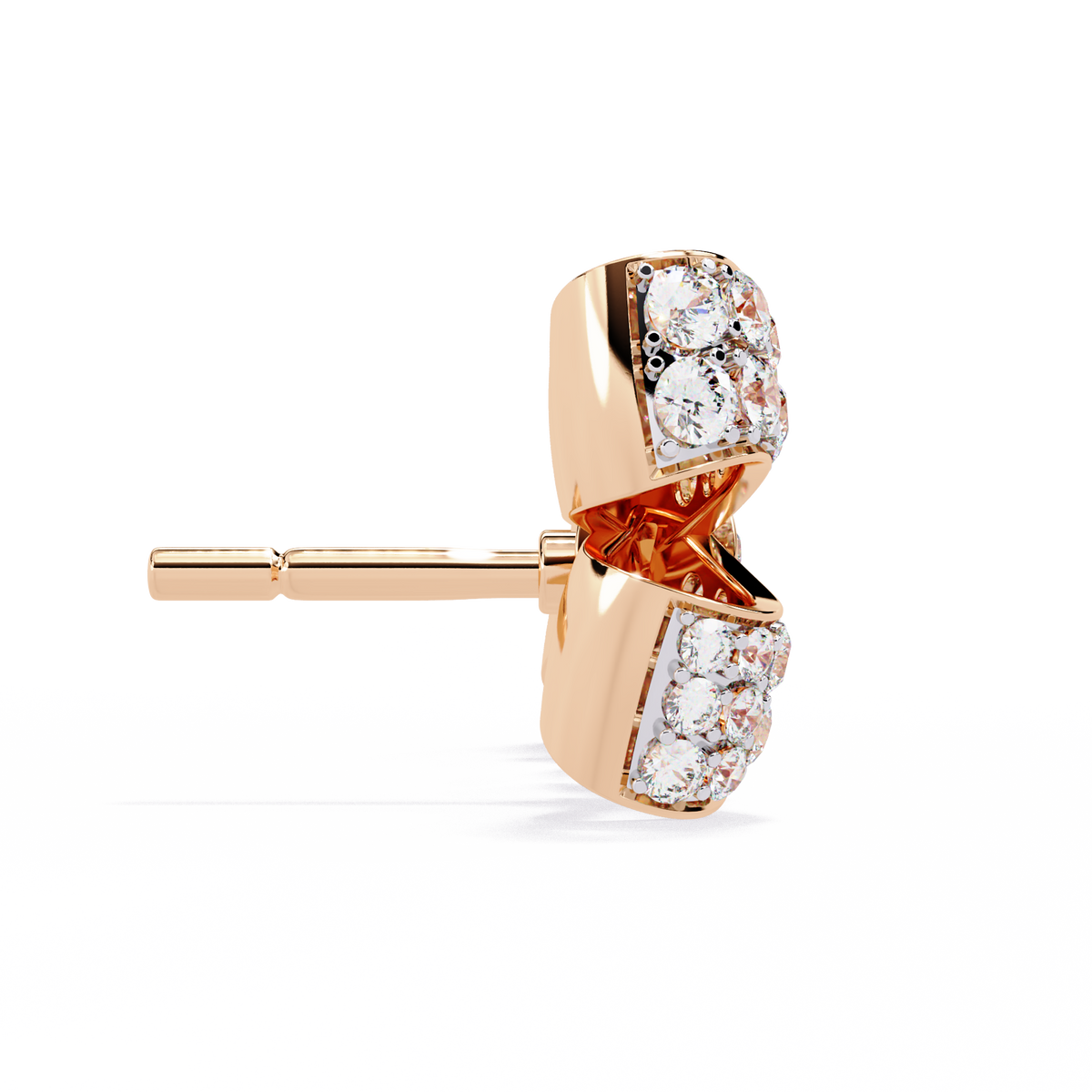 Reverra 14K Gold Round Lab Grown Diamond Pava Bow Design Stud Earrings For Women, CTTW-0.96