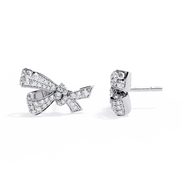 Reverra 14K Gold Round Lab Grown Diamond Pava Bow Design Stud Earrings For Women, CTTW-0.96