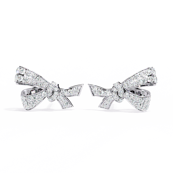 Reverra 14K Gold Round Lab Grown Diamond Pava Bow Design Stud Earrings For Women, CTTW-0.96