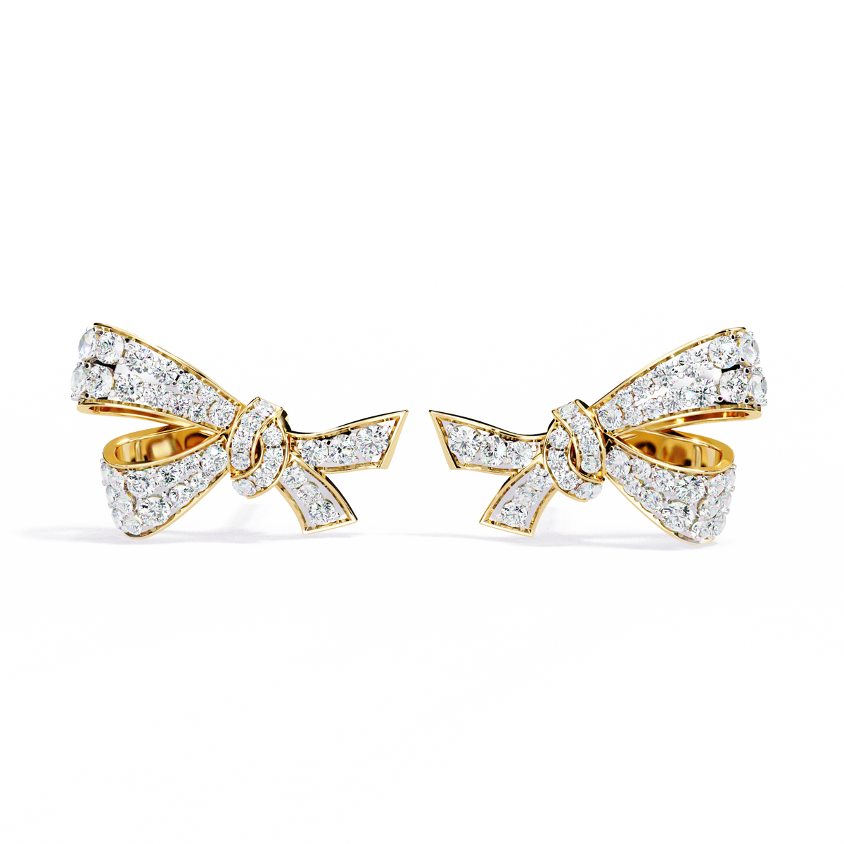 Reverra 14K Gold Round Lab Grown Diamond Pava Bow Design Stud Earrings For Women, CTTW-0.96