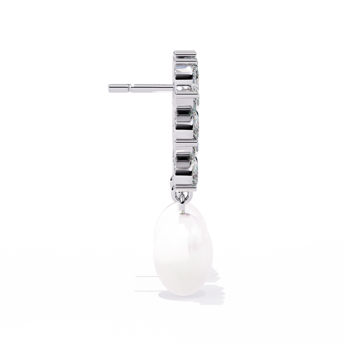 Reverra 14K Gold Marquise Lab Grown Diamond Pearl Floral Drop Earrings For Women, CTTW-2.39 | Push Back