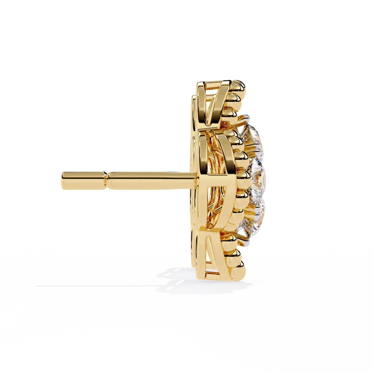 Reverra 14K Gold Round Lab Grown Diamond Clover Motif Multi-Prong Stud Earrings For Women, CTTW-0.85