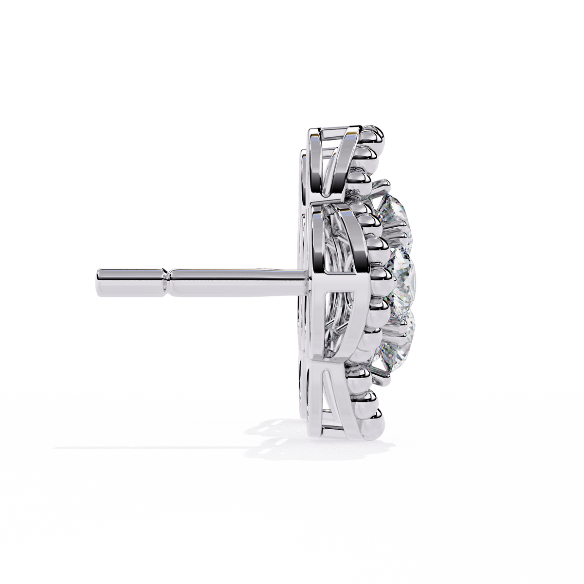 Reverra 14K Gold Round Lab Grown Diamond Clover Motif Multi-Prong Stud Earrings For Women, CTTW-0.85