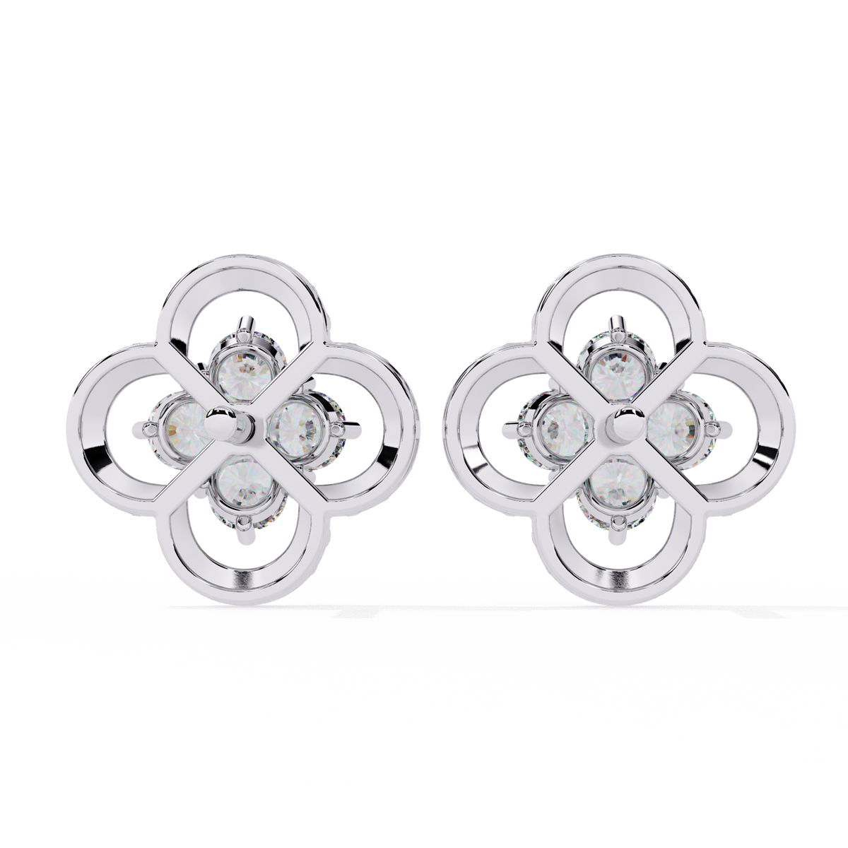 Reverra 14K Gold Round Lab Grown Diamond Clover Motif Multi-Prong Stud Earrings For Women, CTTW-0.85