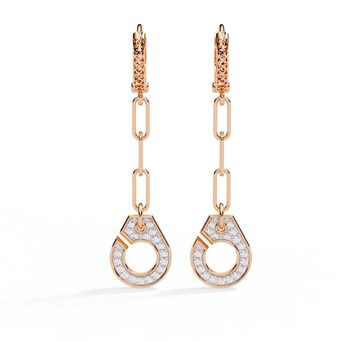 Reverra 14K Gold Round Lab Grown Diamond Chain Link Circle Drop Earrings For Women, CTTW-0.54 | Push Back