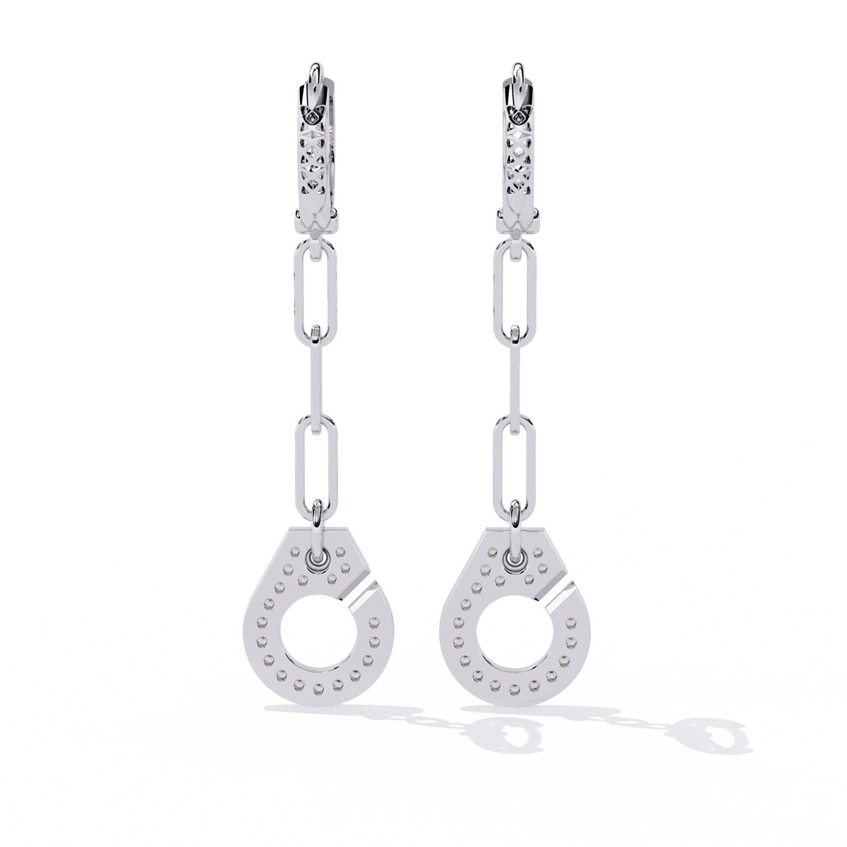 Reverra 14K Gold Round Lab Grown Diamond Chain Link Circle Drop Earrings For Women, CTTW-0.54 | Push Back