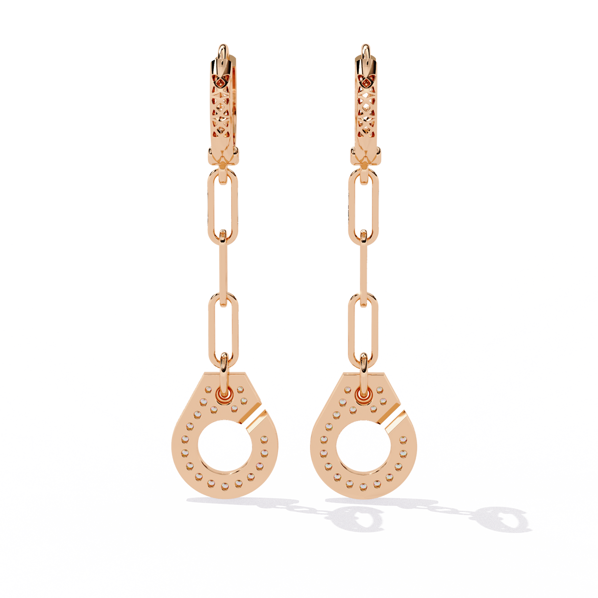 Reverra 14K Gold Round Lab Grown Diamond Chain Link Circle Drop Earrings For Women, CTTW-0.54 | Push Back