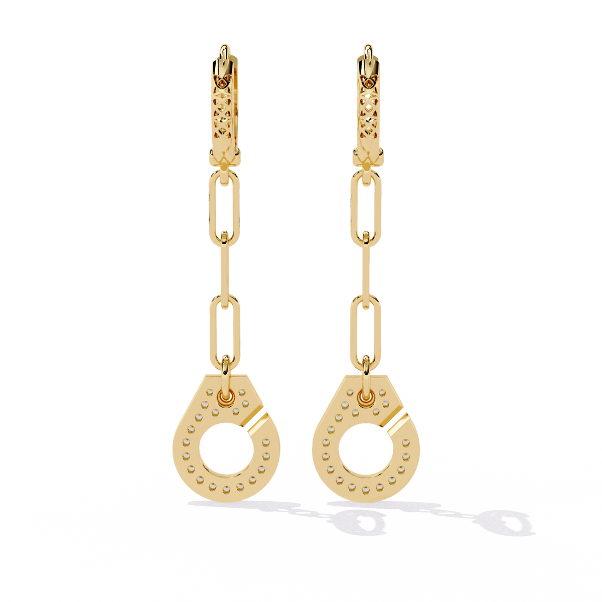 Reverra 14K Gold Round Lab Grown Diamond Chain Link Circle Drop Earrings For Women, CTTW-0.54 | Push Back