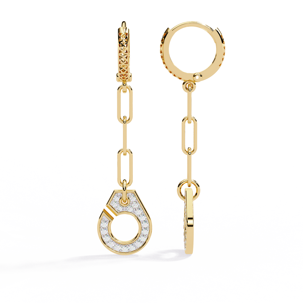 Reverra 14K Gold Round Lab Grown Diamond Chain Link Circle Drop Earrings For Women, CTTW-0.54 | Push Back