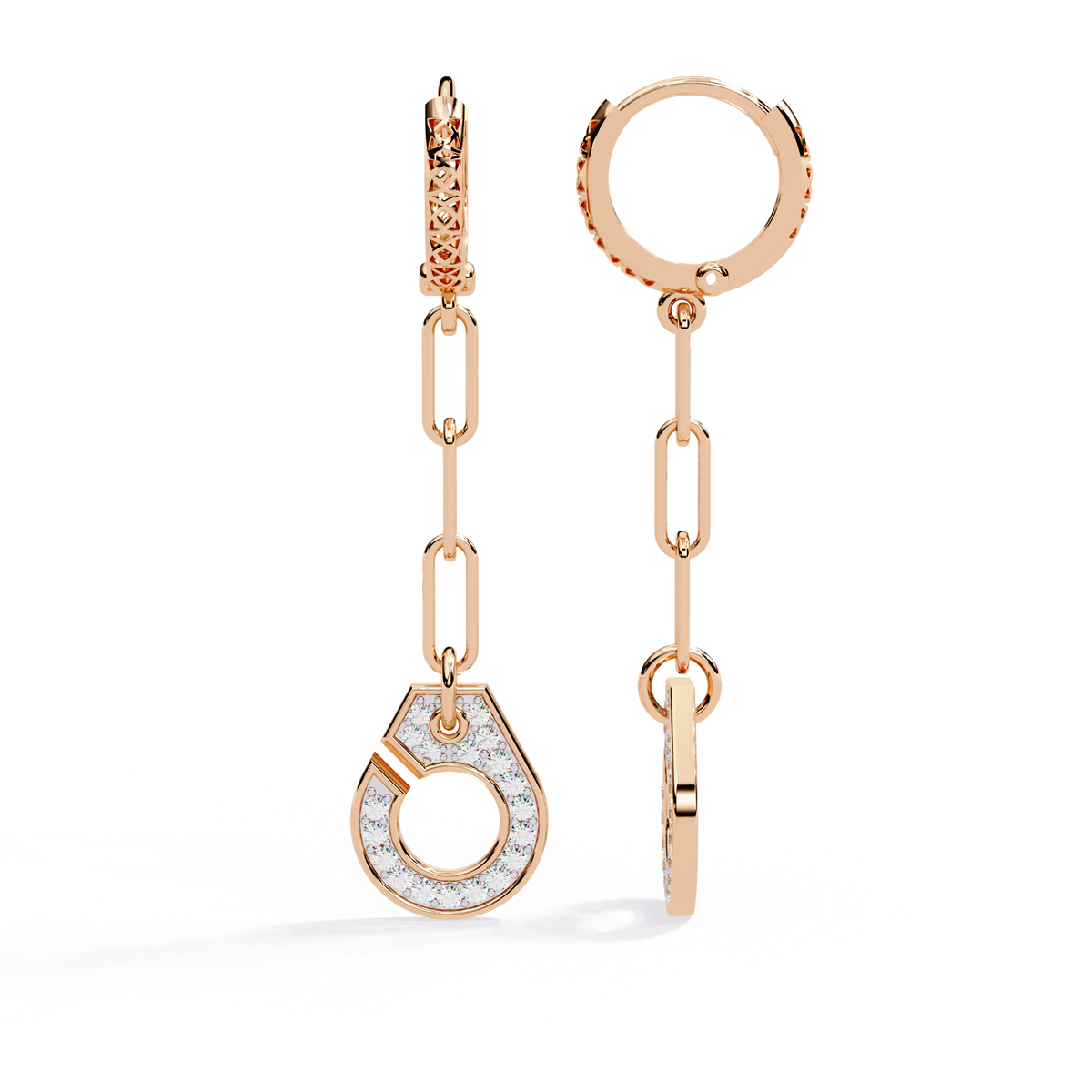 Reverra 14K Gold Round Lab Grown Diamond Chain Link Circle Drop Earrings For Women, CTTW-0.54 | Push Back