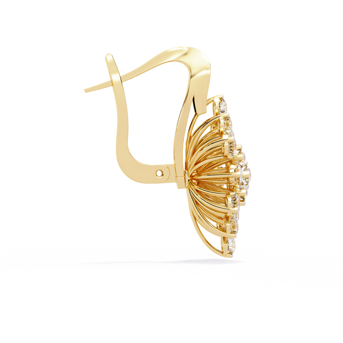 Reverra 14K Gold Round Lab Grown Diamond Floral Burst Multi-Prong Lever Back Earrings For Women, CTTW-1.75 | Hinged Lever