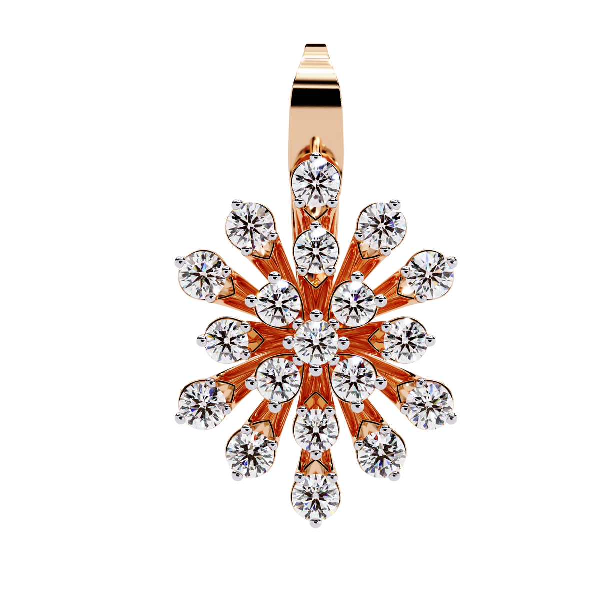 Reverra 14K Gold Round Lab Grown Diamond Floral Burst Multi-Prong Lever Back Earrings For Women, CTTW-1.75 | Hinged Lever