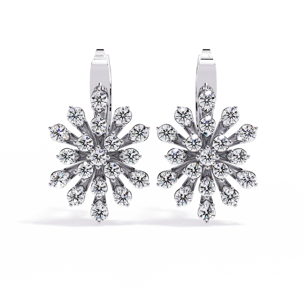 Reverra 14K Gold Round Lab Grown Diamond Floral Burst Multi-Prong Lever Back Earrings For Women, CTTW-1.75 | Hinged Lever