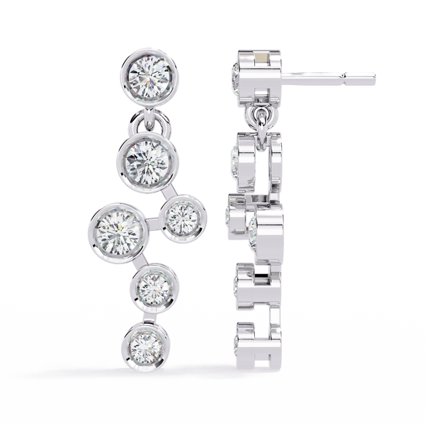 Reverra 14K Gold Round Lab Grown Diamond Bezel Cascade Drop Earrings For Women, CTTW-0.39 | Push Back