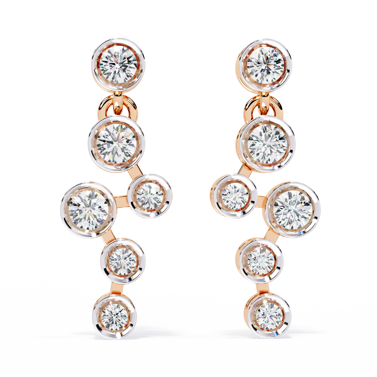 Reverra 14K Gold Round Lab Grown Diamond Bezel Cascade Drop Earrings For Women, CTTW-0.39 | Push Back