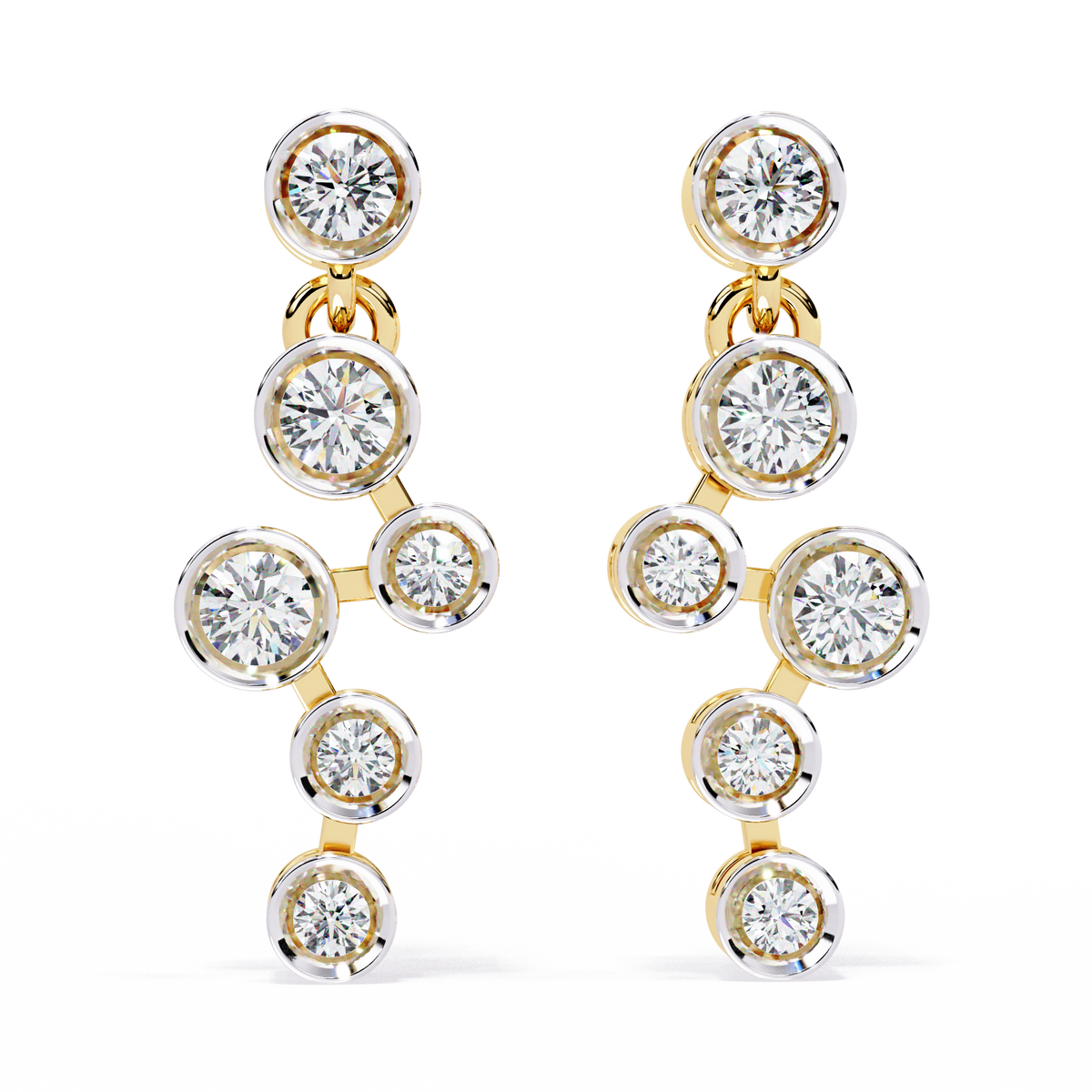 Reverra 14K Gold Round Lab Grown Diamond Bezel Cascade Drop Earrings For Women, CTTW-0.39 | Push Back