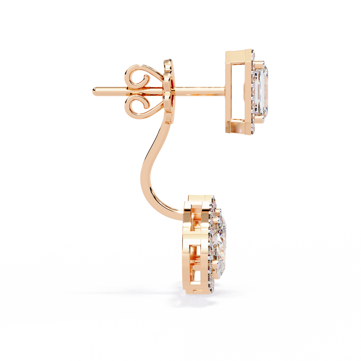 Reverra 14K Gold Emerald & Pear Halo Lab Grown Diamond Drop Earrings For Women, CTTW-3.6 | Push Back