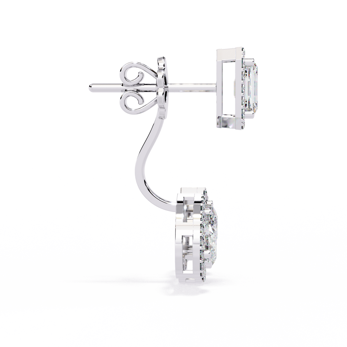 Reverra 14K Gold Emerald & Pear Halo Lab Grown Diamond Drop Earrings For Women, CTTW-3.6 | Push Back