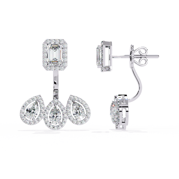 Reverra 14K Gold Emerald & Pear Halo Lab Grown Diamond Drop Earrings For Women, CTTW-3.6 | Push Back