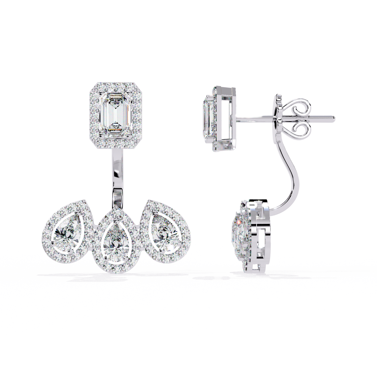 Reverra 14K Gold Emerald & Pear Halo Lab Grown Diamond Drop Earrings For Women, CTTW-3.6 | Push Back