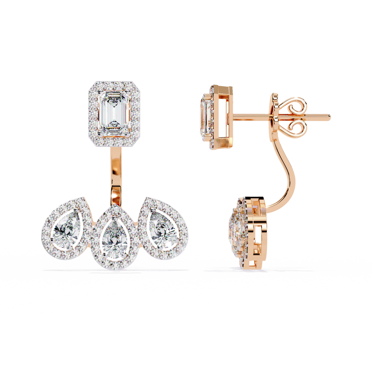 Reverra 14K Gold Emerald & Pear Halo Lab Grown Diamond Drop Earrings For Women, CTTW-3.6 | Push Back