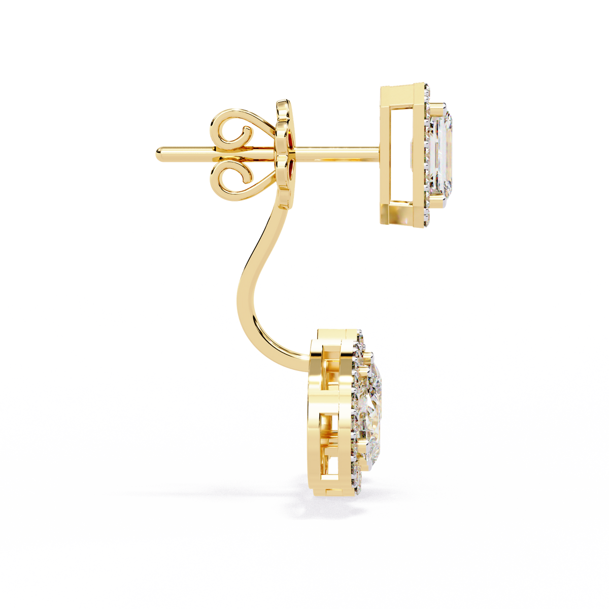 Reverra 14K Gold Emerald & Pear Halo Lab Grown Diamond Drop Earrings For Women, CTTW-3.6 | Push Back