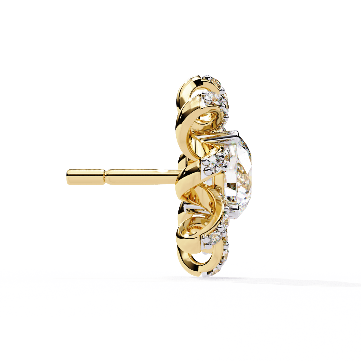 Reverra 14K Gold Round Lab Grown Diamond 4 Prong Floral Stud Earrings For Women, CTTW-1.93