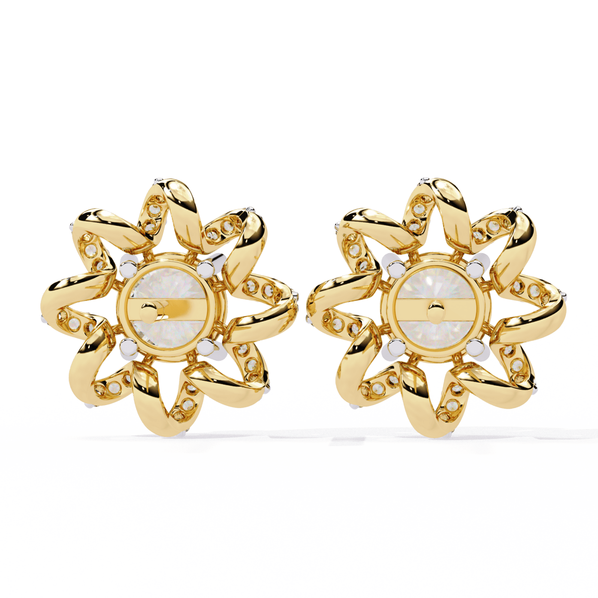 Reverra 14K Gold Round Lab Grown Diamond 4 Prong Floral Stud Earrings For Women, CTTW-1.93