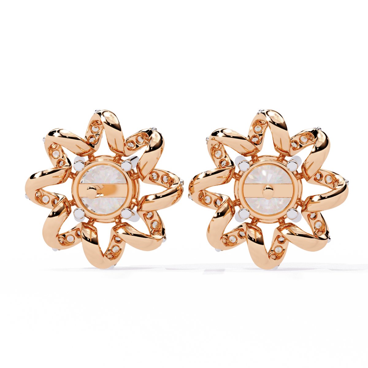 Reverra 14K Gold Round Lab Grown Diamond 4 Prong Floral Stud Earrings For Women, CTTW-1.93