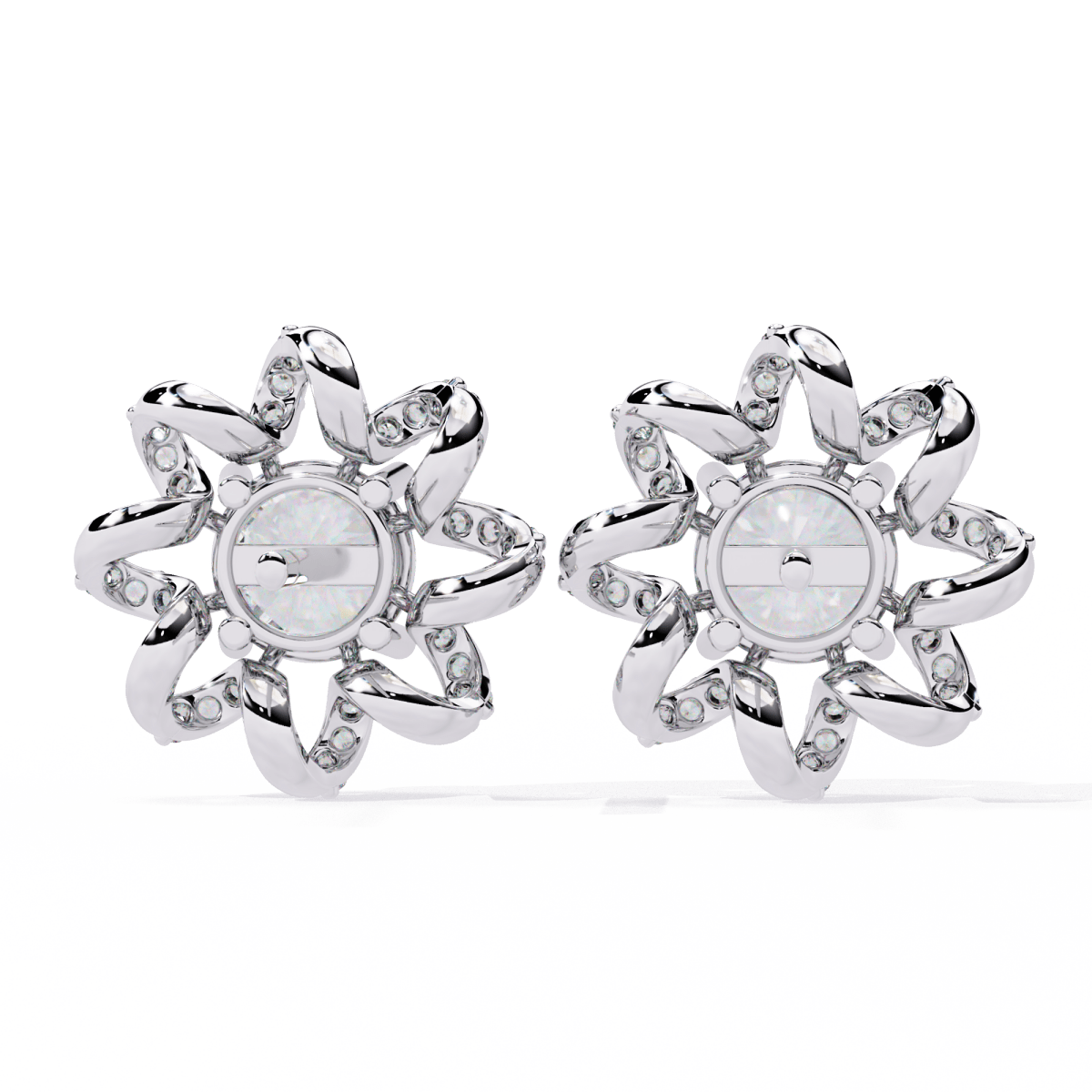 Reverra 14K Gold Round Lab Grown Diamond 4 Prong Floral Stud Earrings For Women, CTTW-1.93