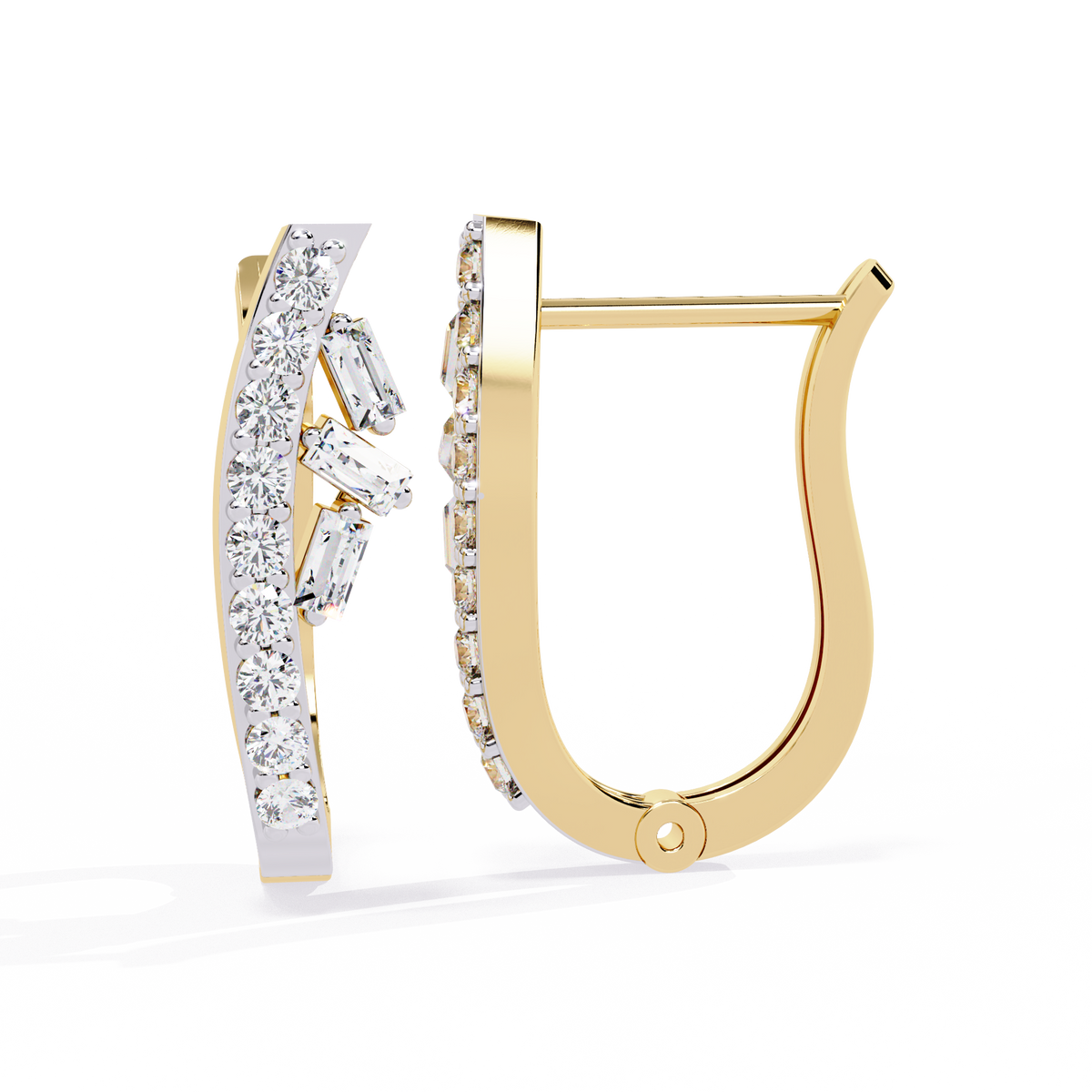 Reverra 14K Gold Round & Baguette Lab Grown Diamond Lever Back Earrings For Women, CTTW-0.37 | Hinged Lever