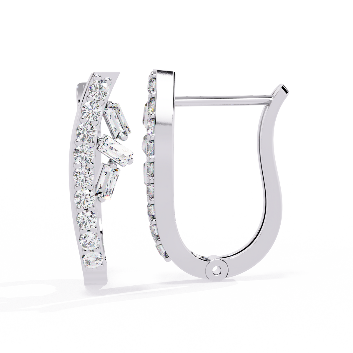 Reverra 14K Gold Round & Baguette Lab Grown Diamond Lever Back Earrings For Women, CTTW-0.37 | Hinged Lever