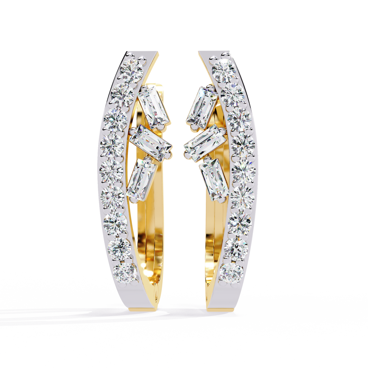 Reverra 14K Gold Round & Baguette Lab Grown Diamond Lever Back Earrings For Women, CTTW-0.37 | Hinged Lever