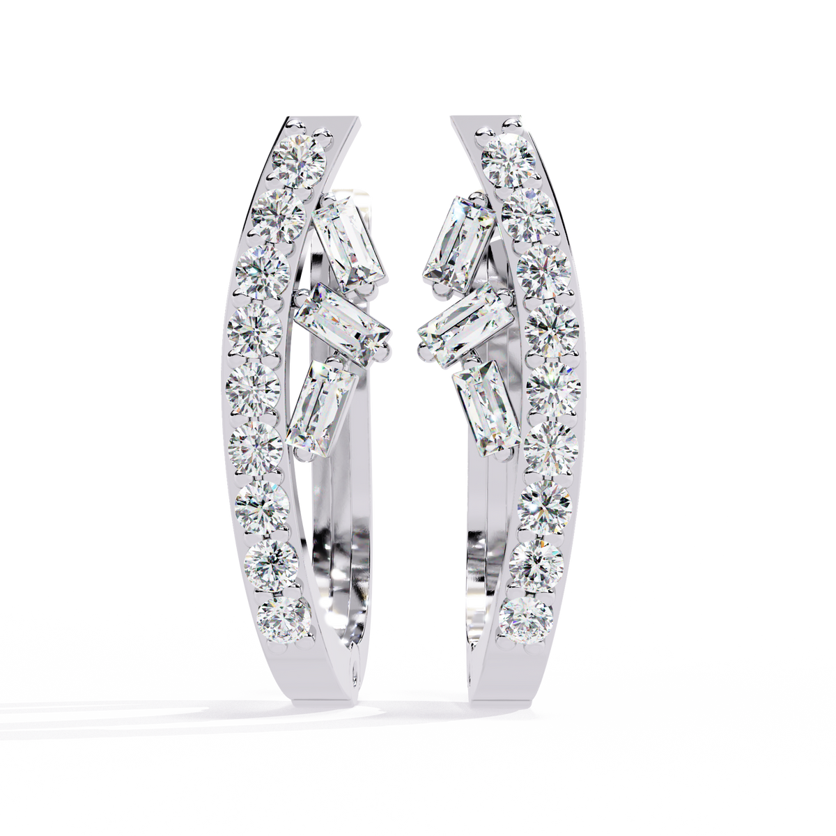 Reverra 14K Gold Round & Baguette Lab Grown Diamond Lever Back Earrings For Women, CTTW-0.37 | Hinged Lever