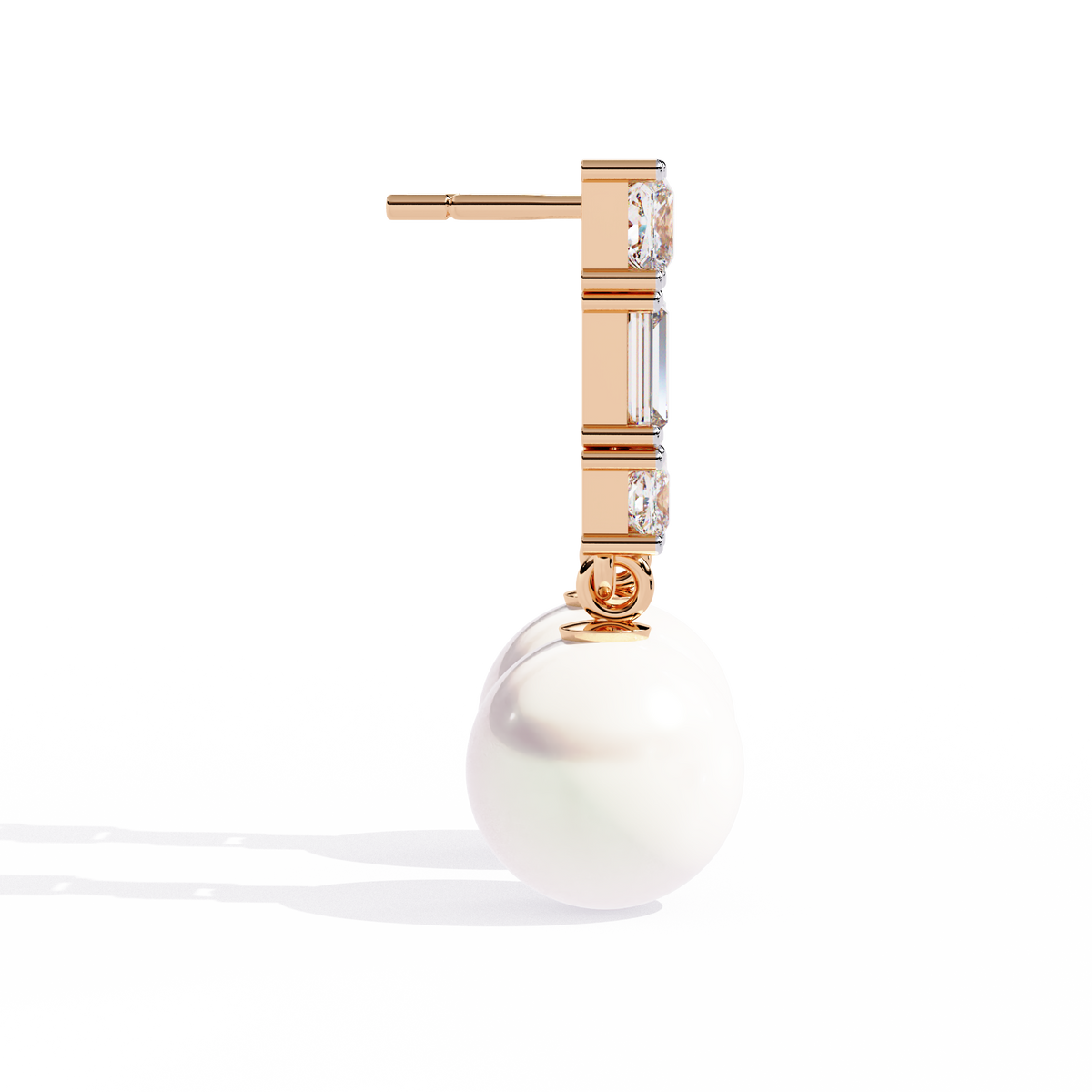 Reverra 14K Gold Princess & Baguette Lab Grown Diamond 4 Prong Pearl Drop Earrings For Women, CTTW-2.08 | Push Back