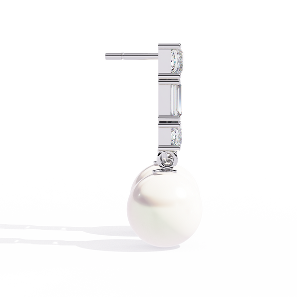 Reverra 14K Gold Princess & Baguette Lab Grown Diamond 4 Prong Pearl Drop Earrings For Women, CTTW-2.08 | Push Back