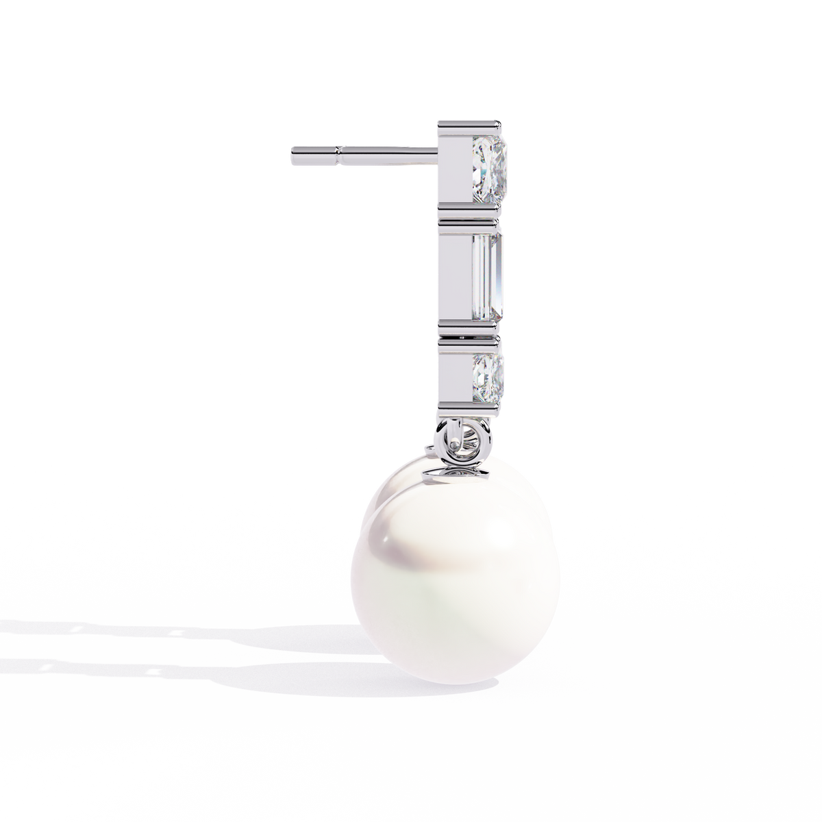 Reverra 14K Gold Princess & Baguette Lab Grown Diamond 4 Prong Pearl Drop Earrings For Women, CTTW-2.08 | Push Back