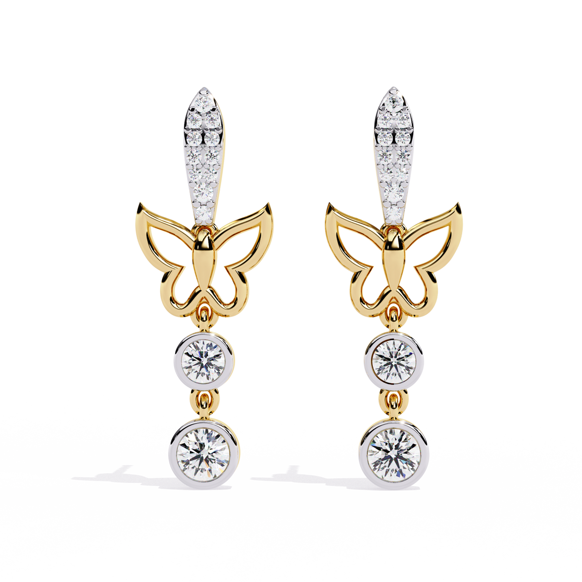 Reverra 14K Gold Round Lab Grown Diamond 4 Prong Butterfly Drop Earrings For Women, CTTW-0.55 | Push Back