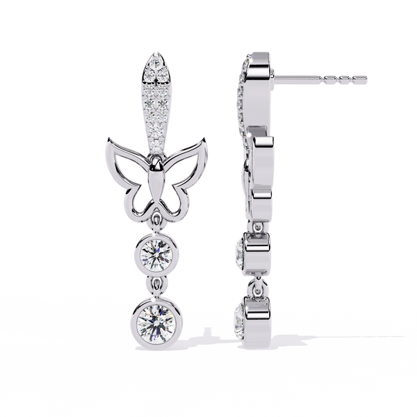 Reverra 14K Gold Round Lab Grown Diamond 4 Prong Butterfly Drop Earrings For Women, CTTW-0.55 | Push Back