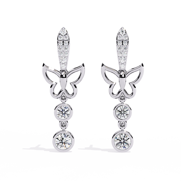 Reverra 14K Gold Round Lab Grown Diamond 4 Prong Butterfly Drop Earrings For Women, CTTW-0.55 | Push Back