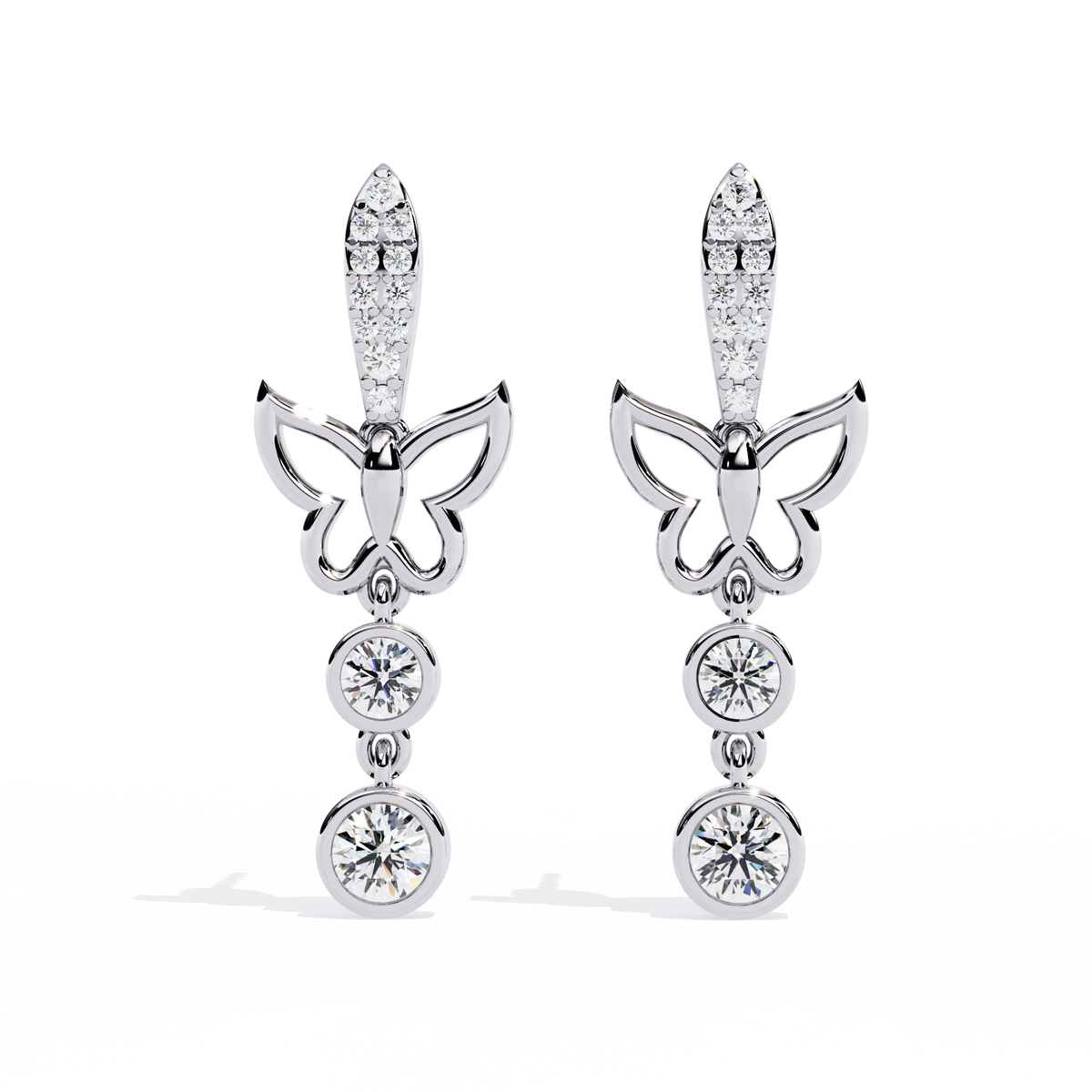 Reverra 14K Gold Round Lab Grown Diamond 4 Prong Butterfly Drop Earrings For Women, CTTW-0.55 | Push Back