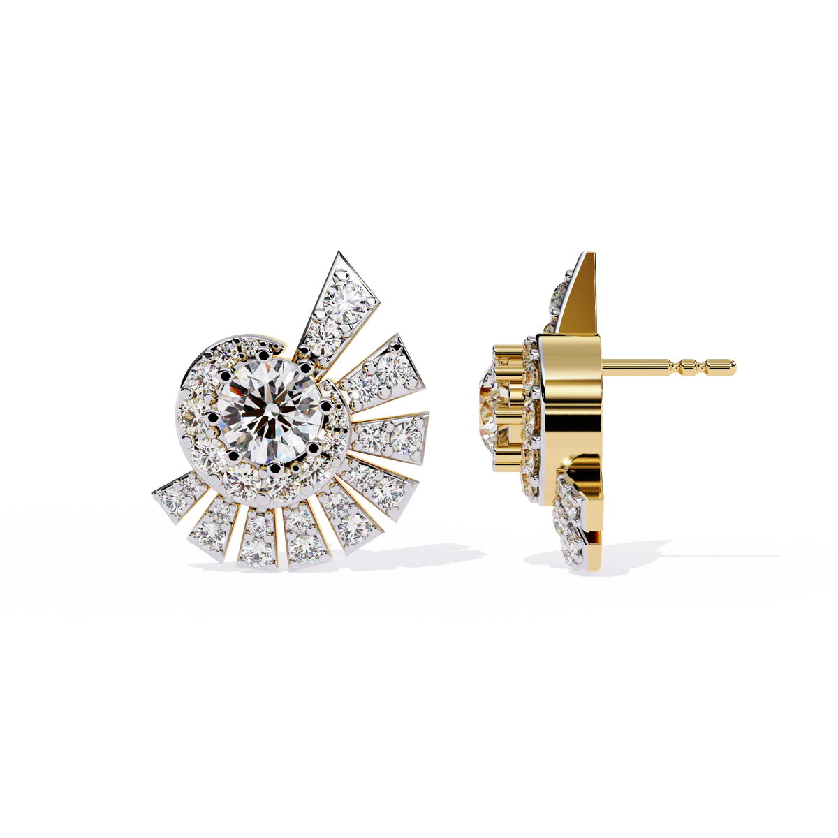 Reverra 14K Gold Round Lab Grown Diamond Radiant Burst Stud Earrings For Women, CTTW-1.66