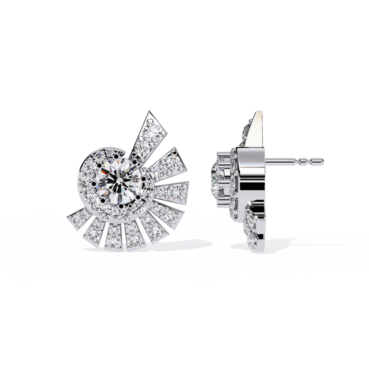 Reverra 14K Gold Round Lab Grown Diamond Radiant Burst Stud Earrings For Women, CTTW-1.66