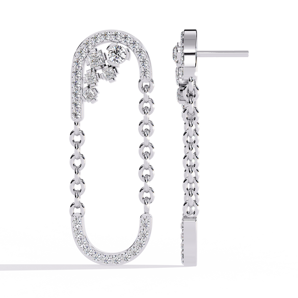 Reverra 14K Gold Round Lab Grown Diamond Chain Drop Earrings For Women, CTTW-0.48 | Push Back