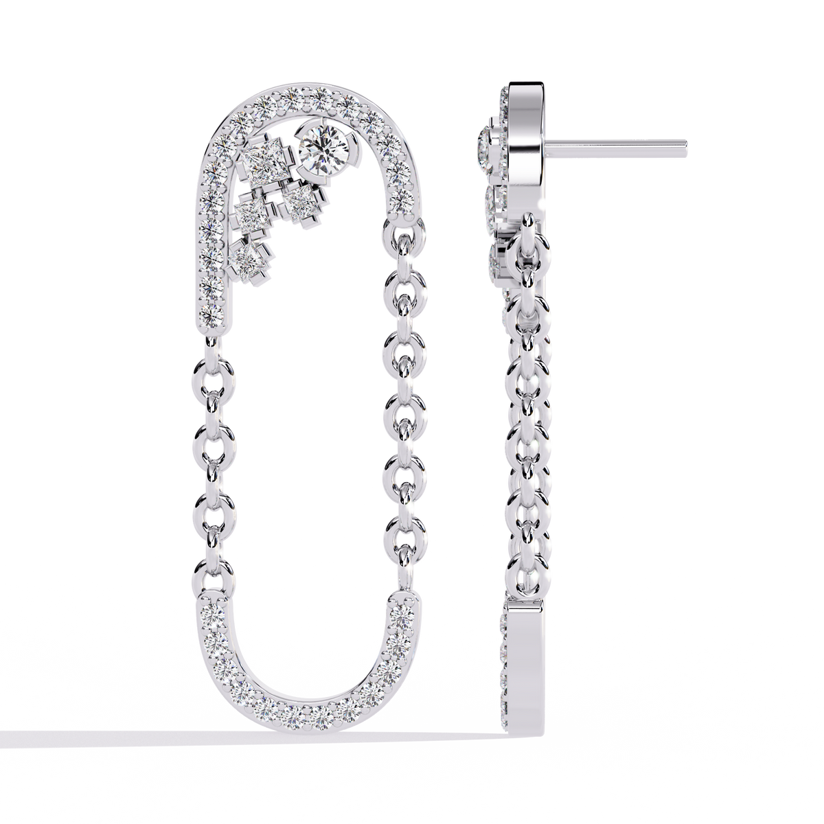 Reverra 14K Gold Round Lab Grown Diamond Chain Drop Earrings For Women, CTTW-0.48 | Push Back