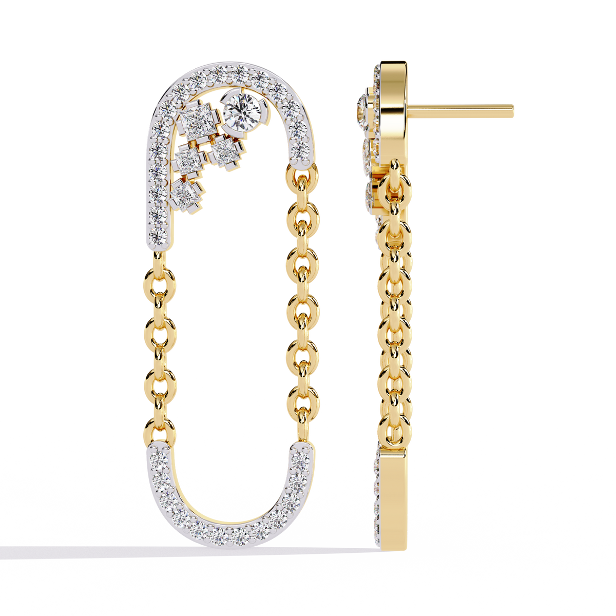 Reverra 14K Gold Round Lab Grown Diamond Chain Drop Earrings For Women, CTTW-0.48 | Push Back