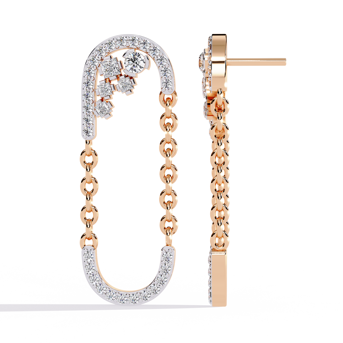 Reverra 14K Gold Round Lab Grown Diamond Chain Drop Earrings For Women, CTTW-0.48 | Push Back