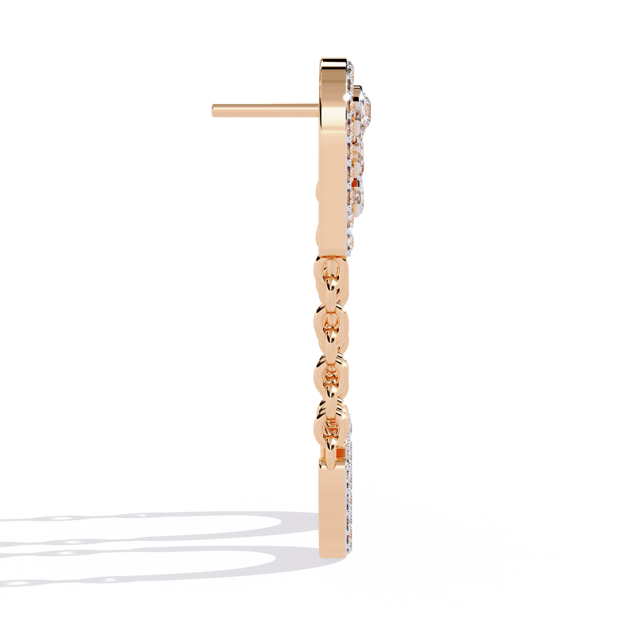 Reverra 14K Gold Round Lab Grown Diamond Chain Drop Earrings For Women, CTTW-0.48 | Push Back