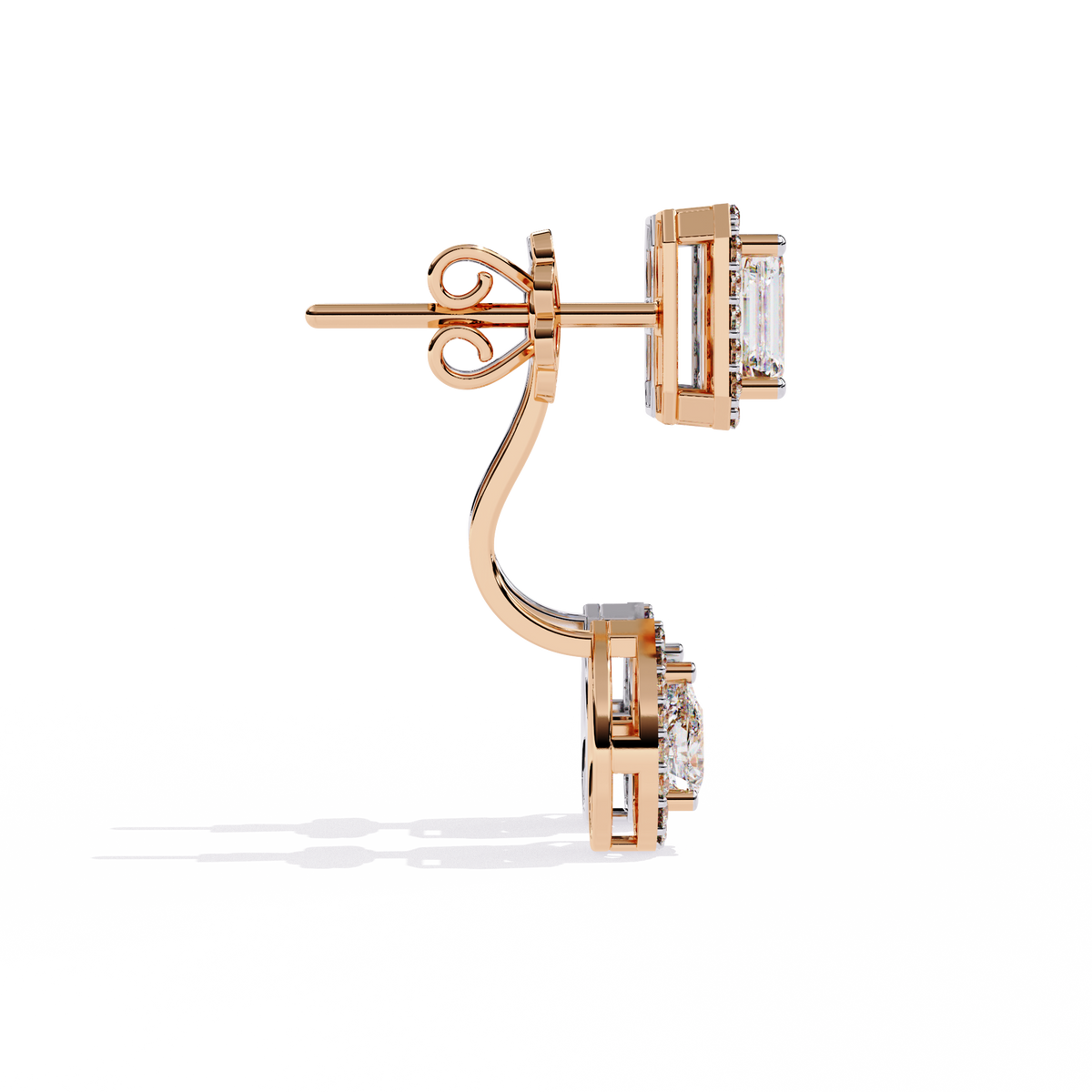 Reverra 14K Gold Emerald and Pear Lab Grown Diamond Drop Earrings For Women, CTTW-2.12 | Push Back